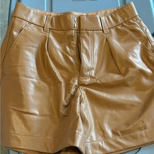 Abercrombie & Fitch Faux Leather High-Waist Shorts in Camel Brown